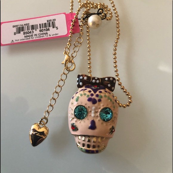 Pink Sugar Skull Necklace New Betsey Johnson - Picture 2 of 8